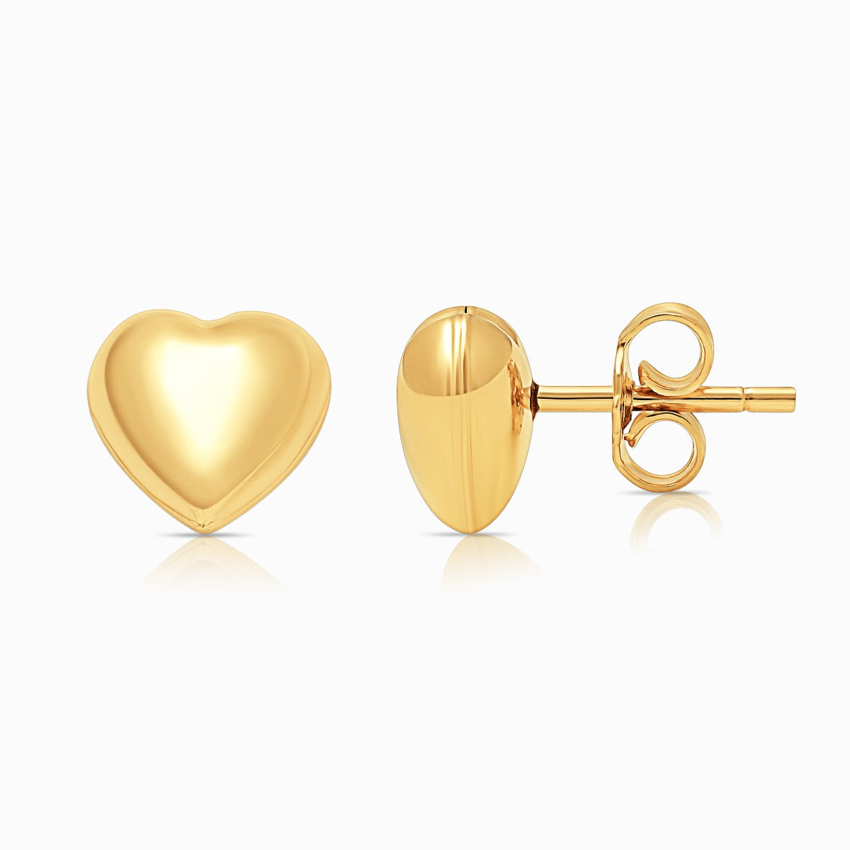 Solid Heart Stud Earrings in 18K Yellow Gold