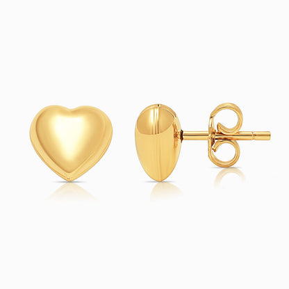 Solid Heart Stud Earrings in 18K Yellow Gold
