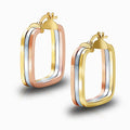 Tri-Color Triple Square 18K Gold Hoop Earrings