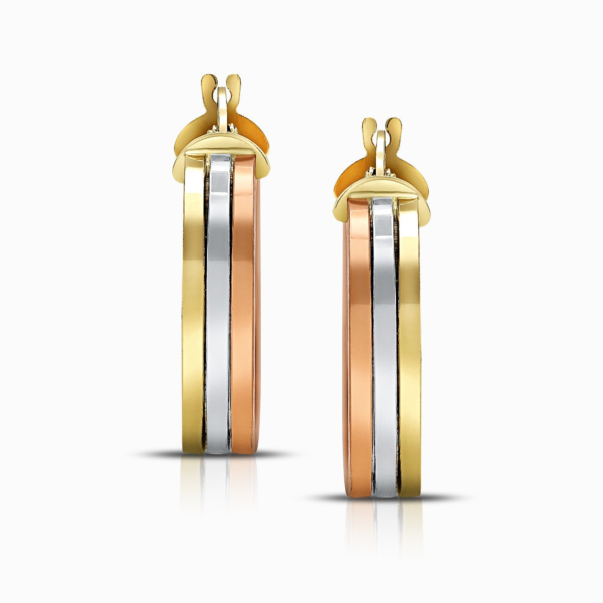 Tri-Color Triple Square 18K Gold Hoop Earrings