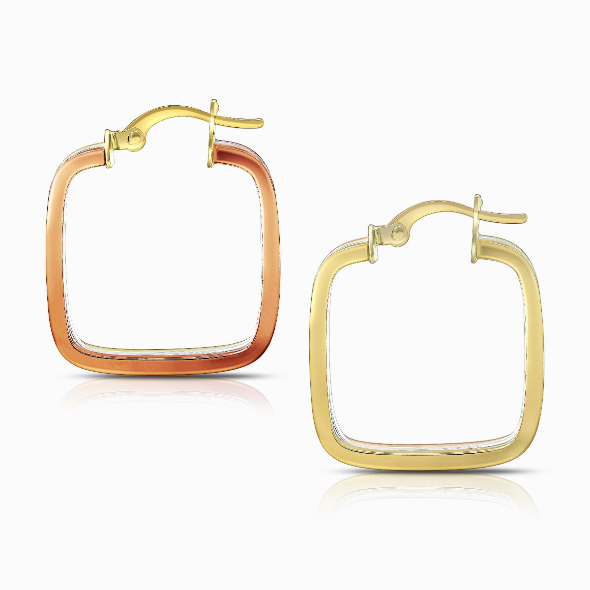 Tri-Color Triple Square 18K Gold Hoop Earrings
