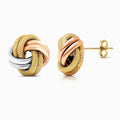 Tri-Color Textured Knot 18K Gold Stud Earrings - Large