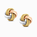 Tri-Color Textured Knot 18K Gold Stud Earrings - Large