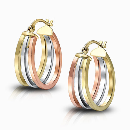 Tri-Color Triple Oval 18K Gold Hoop Earrings