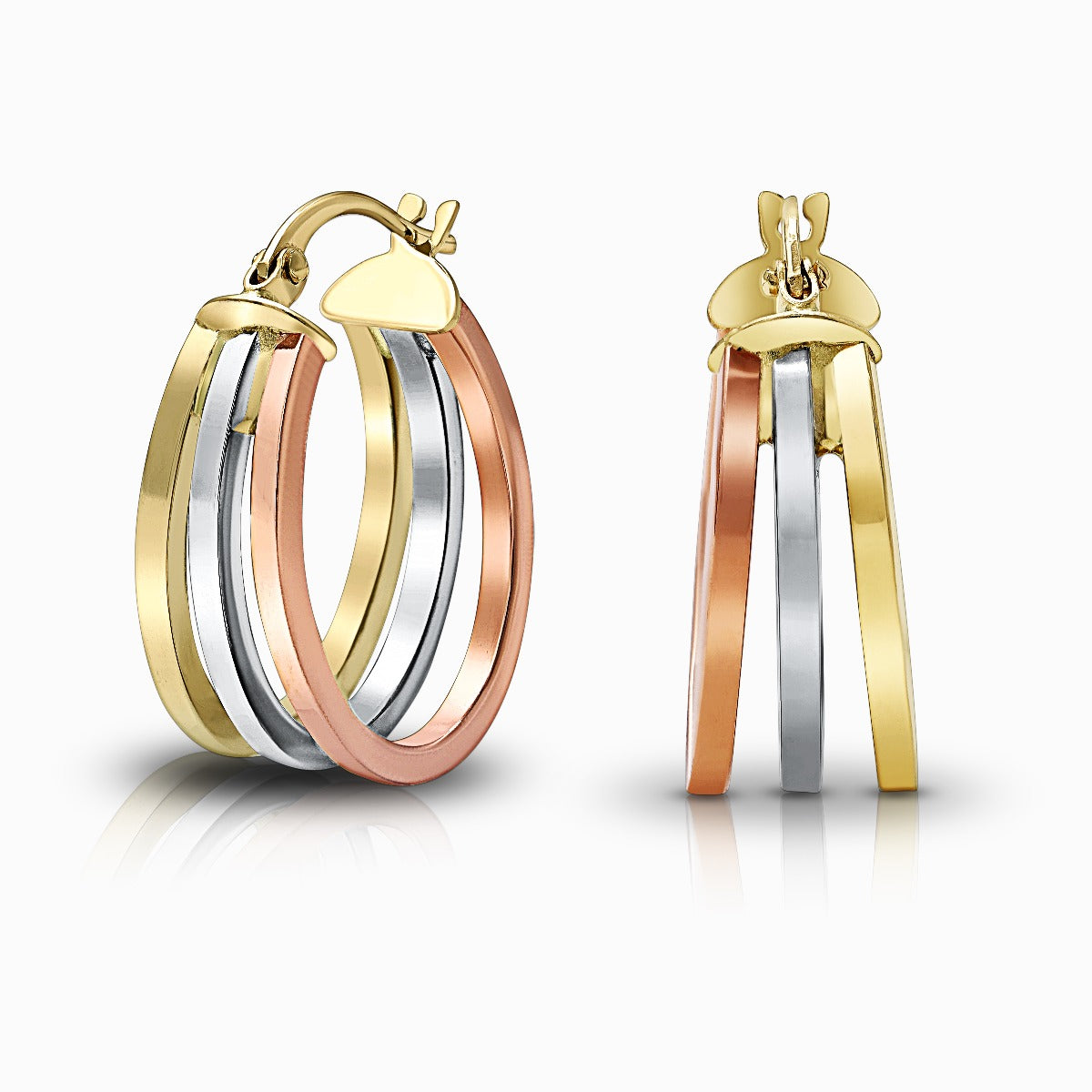 Tri-Color Triple Oval 18K Gold Hoop Earrings