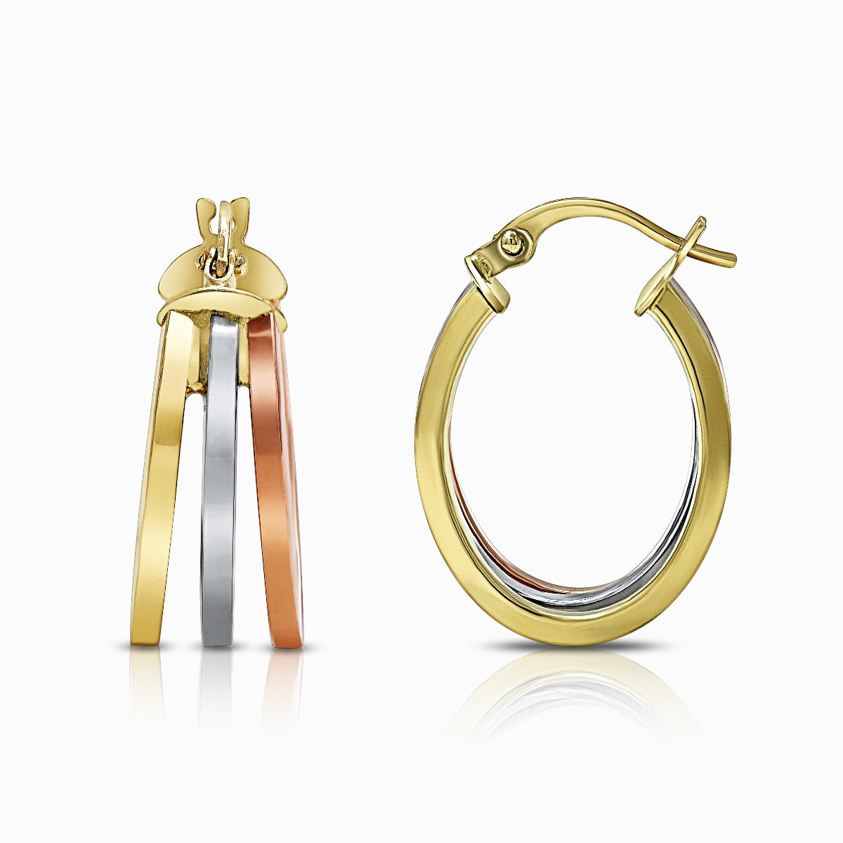 Tri-Color Triple Oval 18K Gold Hoop Earrings