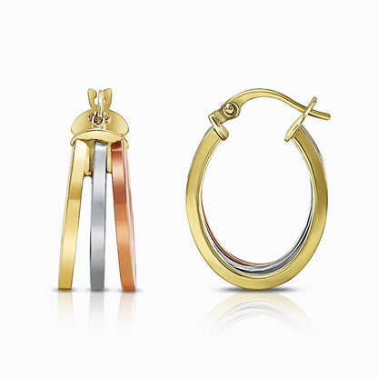 Tri-Color Triple Oval 18K Gold Hoop Earrings