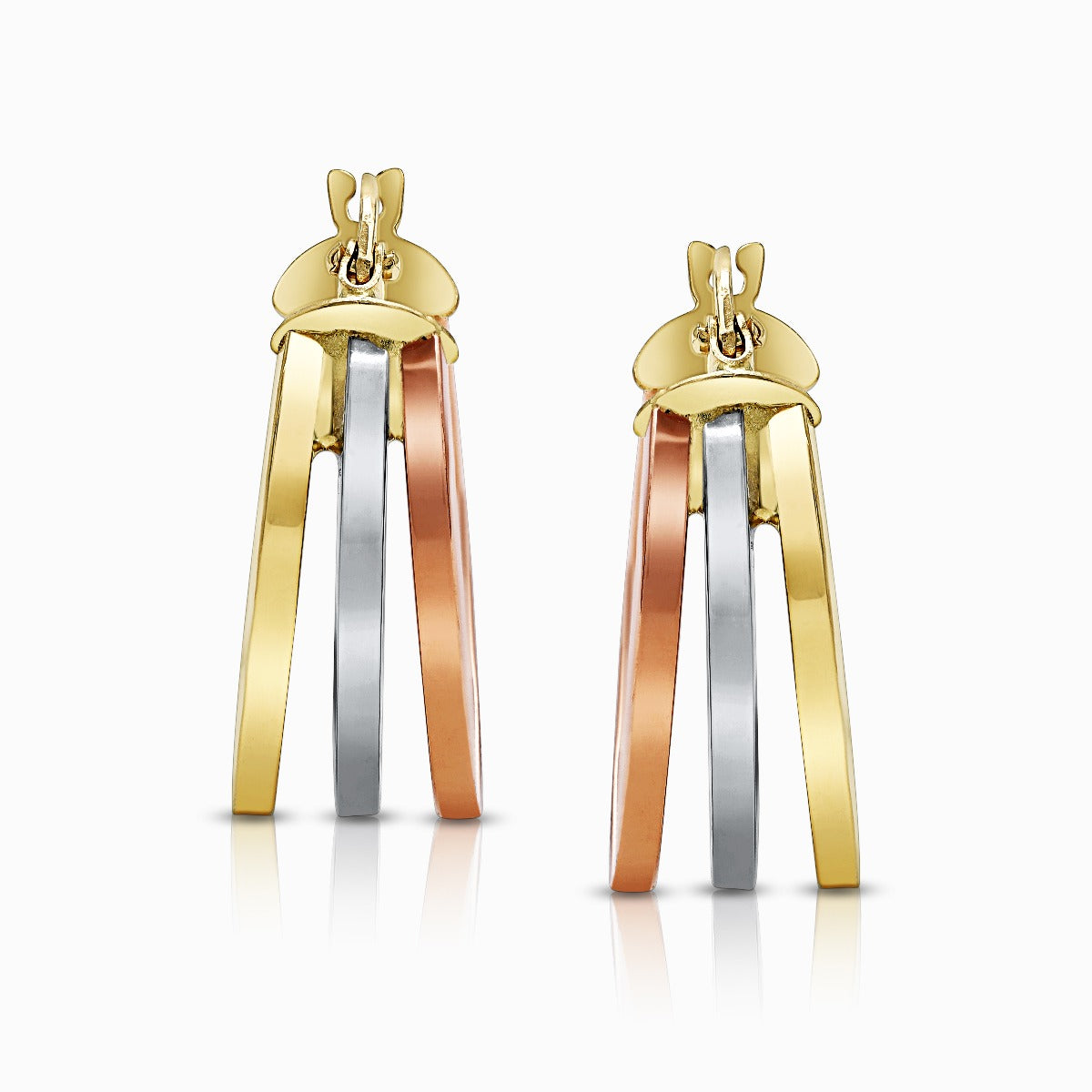 Tri-Color Triple Oval 18K Gold Hoop Earrings