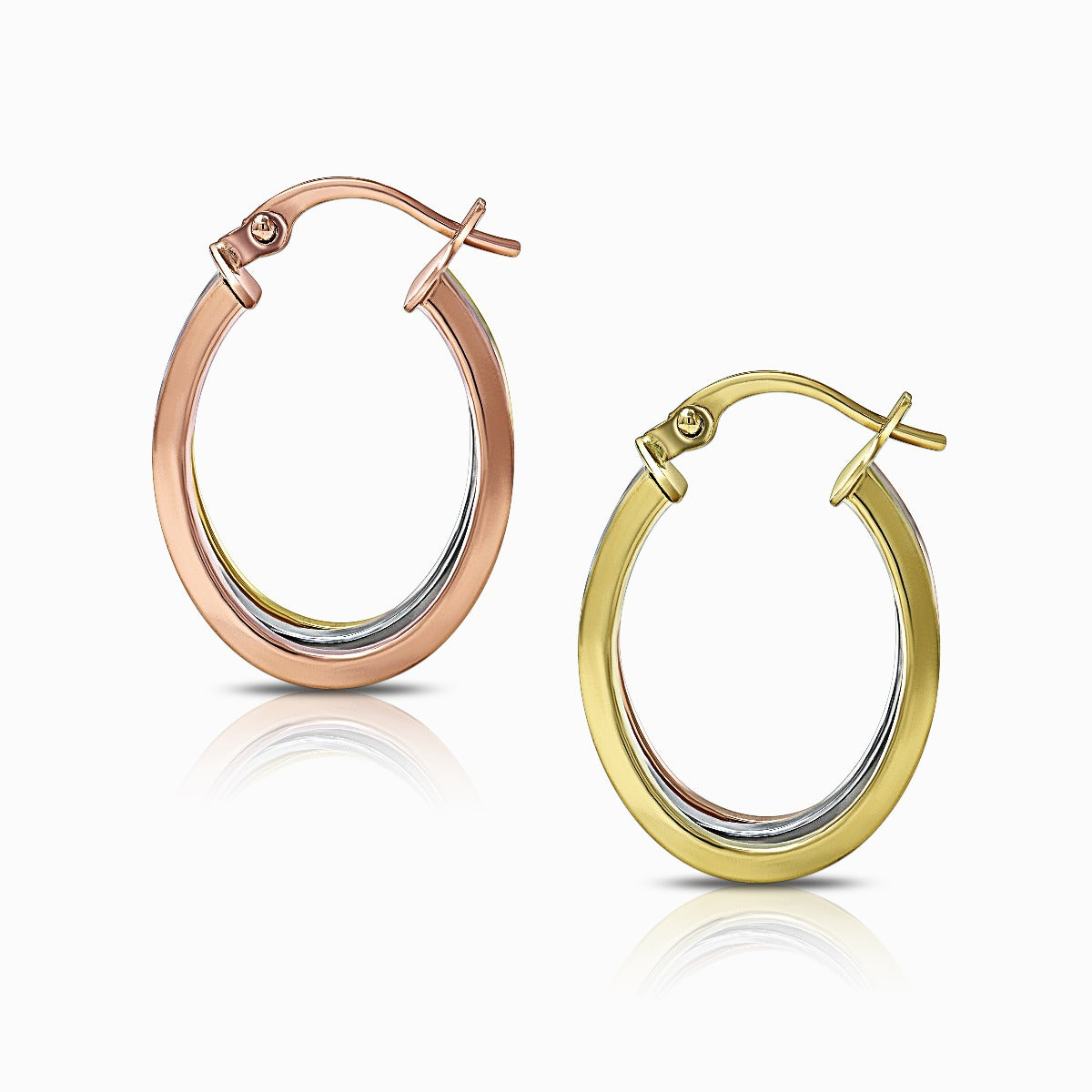 Tri-Color Triple Oval 18K Gold Hoop Earrings