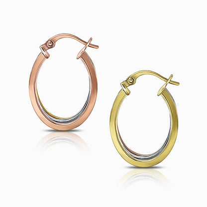Tri-Color Triple Oval 18K Gold Hoop Earrings