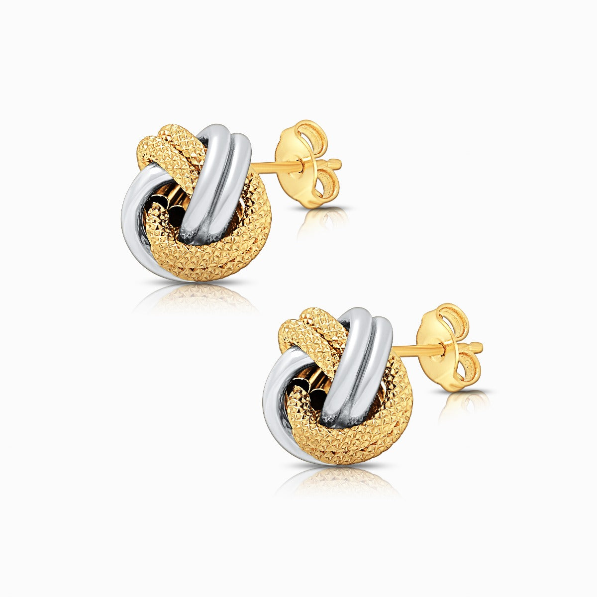 Two-Tone Textured Knot 18K Gold Stud Earrings