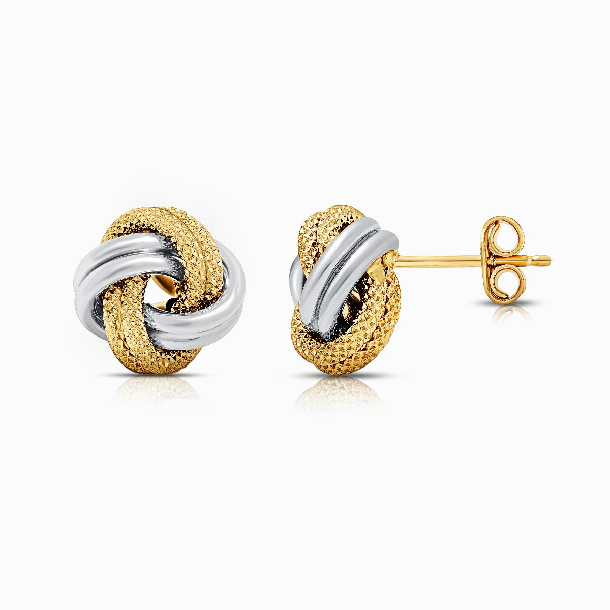 Two-Tone Textured Knot 18K Gold Stud Earrings
