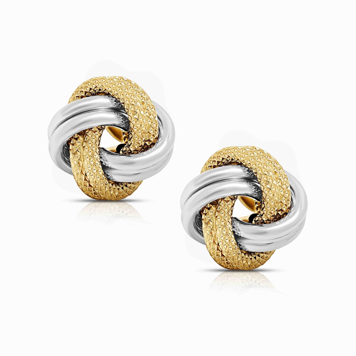 Two-Tone Textured Knot 18K Gold Stud Earrings
