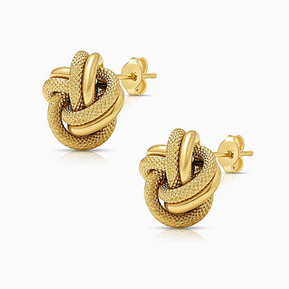 Textured Knot 18K Yellow Gold Stud Earrings - Small