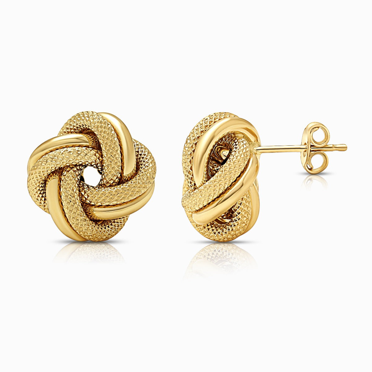 Textured Knot 18K Yellow Gold Stud Earrings - Large