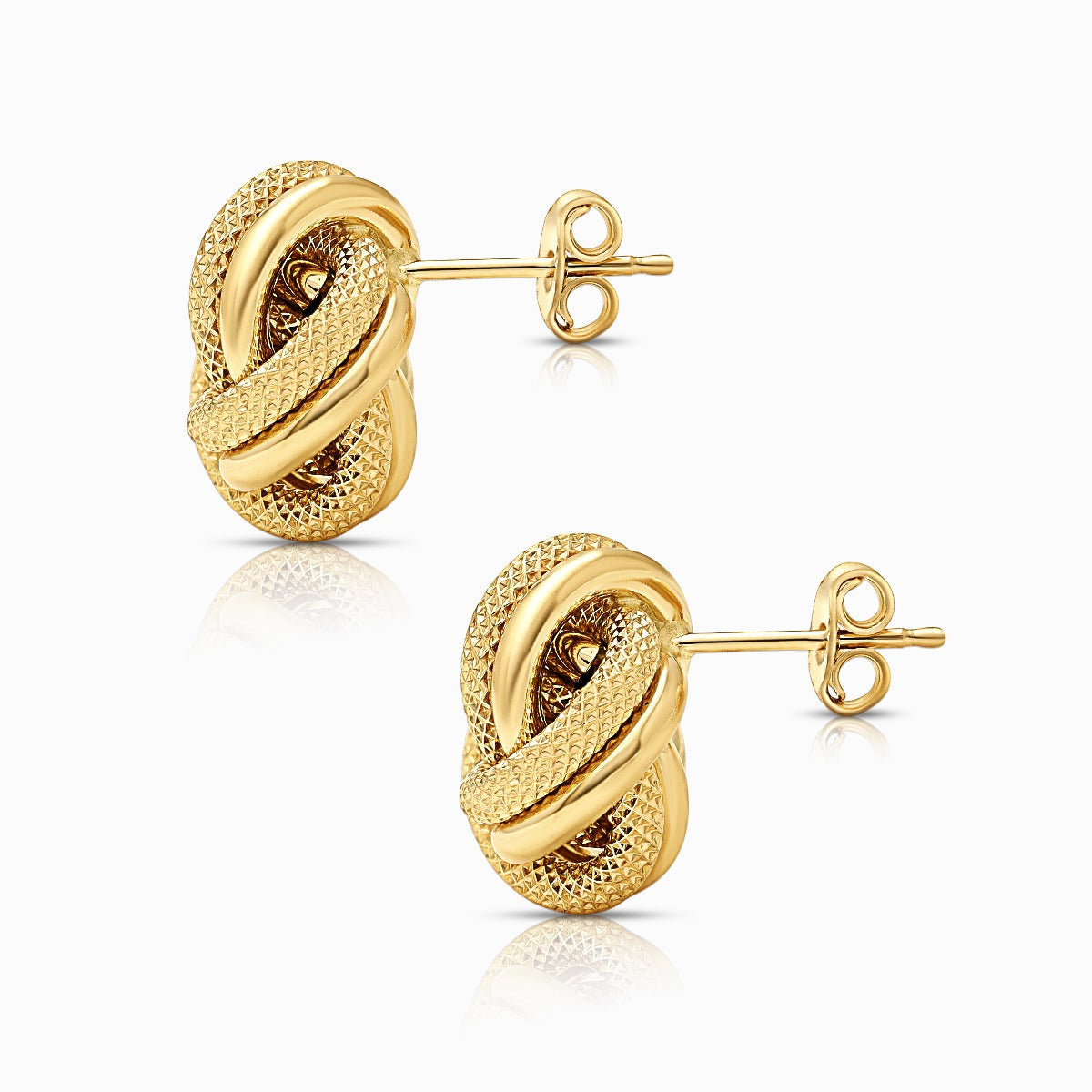 Textured Knot 18K Yellow Gold Stud Earrings - Large