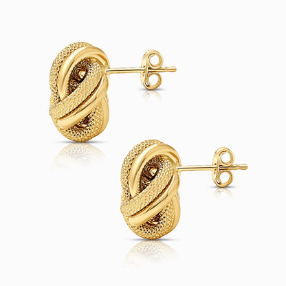 Textured Knot 18K Yellow Gold Stud Earrings - Small