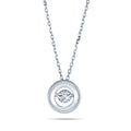 Delicate Round Pendant with dancing Diamond and chain in 18K White Gold