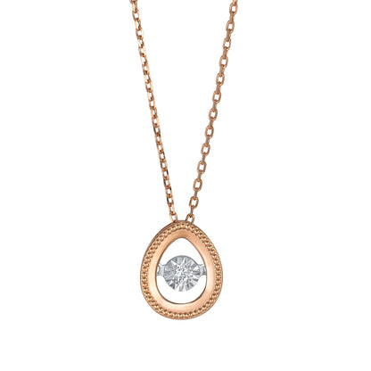 Delicate Oval Pendant with dancing Diamond and chain in 18K Rose Gold