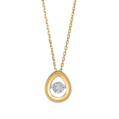 Delicate Oval Pendant with dancing Diamond and chain in 18K Yellow Gold