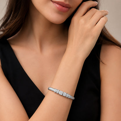 Tesitore Radiant Grid Diamond Flex Bangle – 18K White Gold