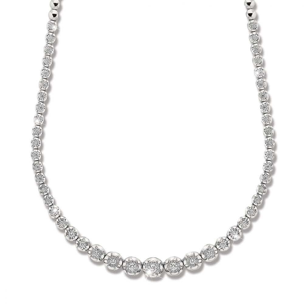 Classic Diamond Tennis Necklace in 18K White Gold - Tiger prong setting