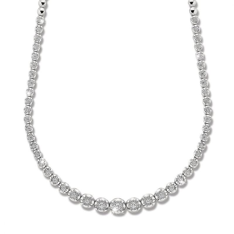 Classic Diamond Tennis Necklace in 18K White Gold - Tiger prong setting