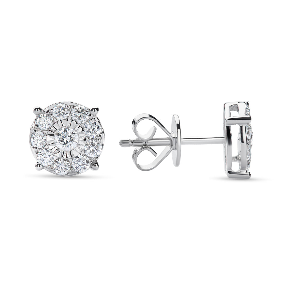Daily wear diamond earrings in 18K white gold 1 carat look