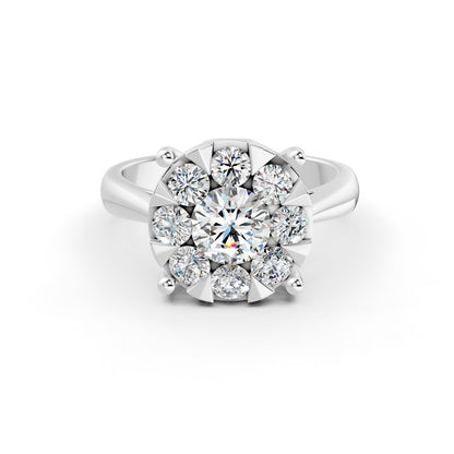 Mirage Round 2 Ct Look Diamond Engagement Ring in 18K White Gold