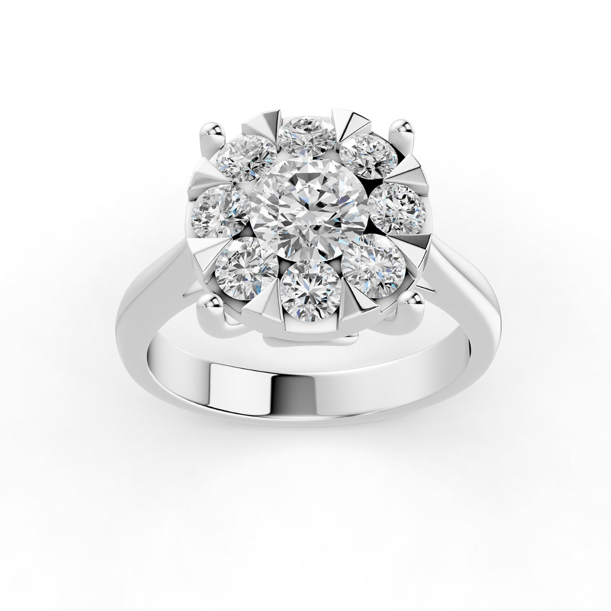 Mirage Round 1.5 Ct Look Diamond Engagement Ring in 18K White Gold