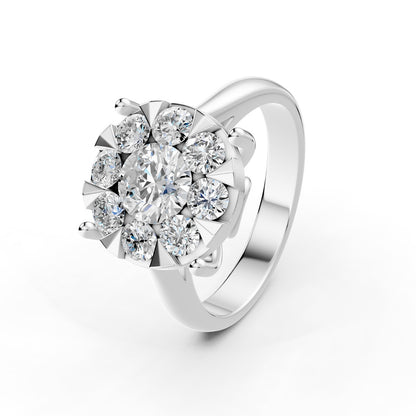 Mirage Round 3 Ct Look Diamond Engagement Ring in 18K White Gold