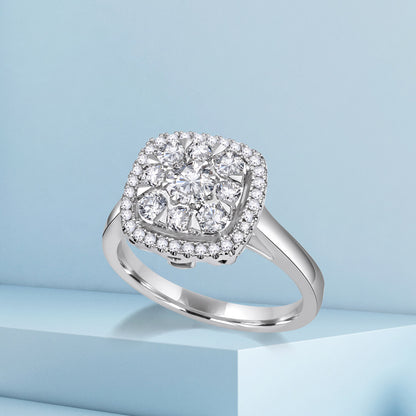 3 Carat Look Cushion Engagement Ring in 18K White Gold