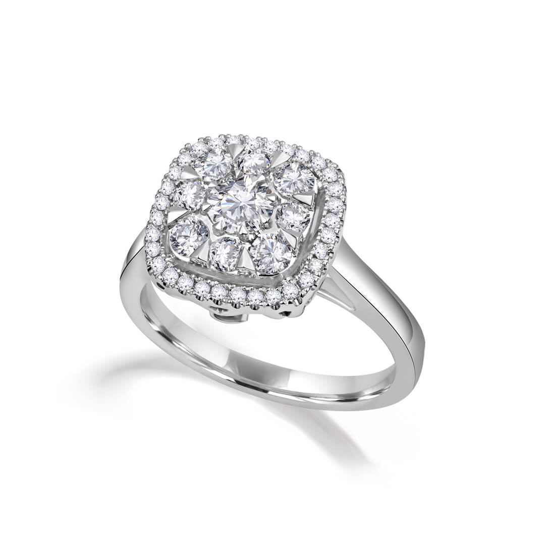 Cushion Engagement Ring in 18K White Gold