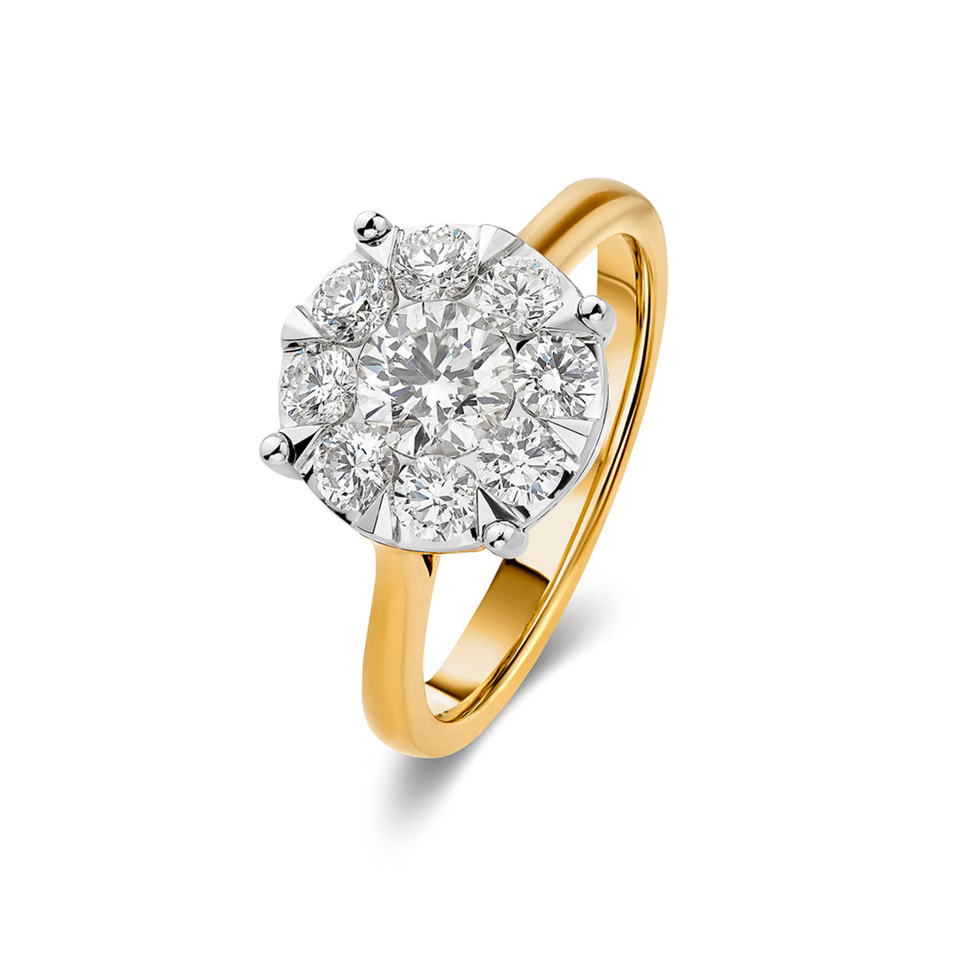 Mirage Round 3 Ct Look Diamond Engagement Ring in 18K Yellow Gold