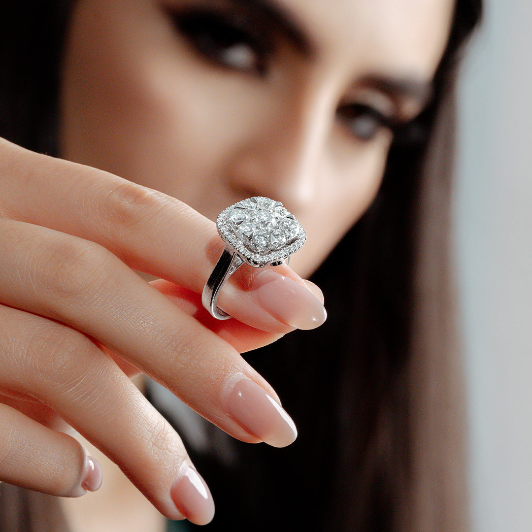 Cushion Engagement Ring in 18K White Gold-5