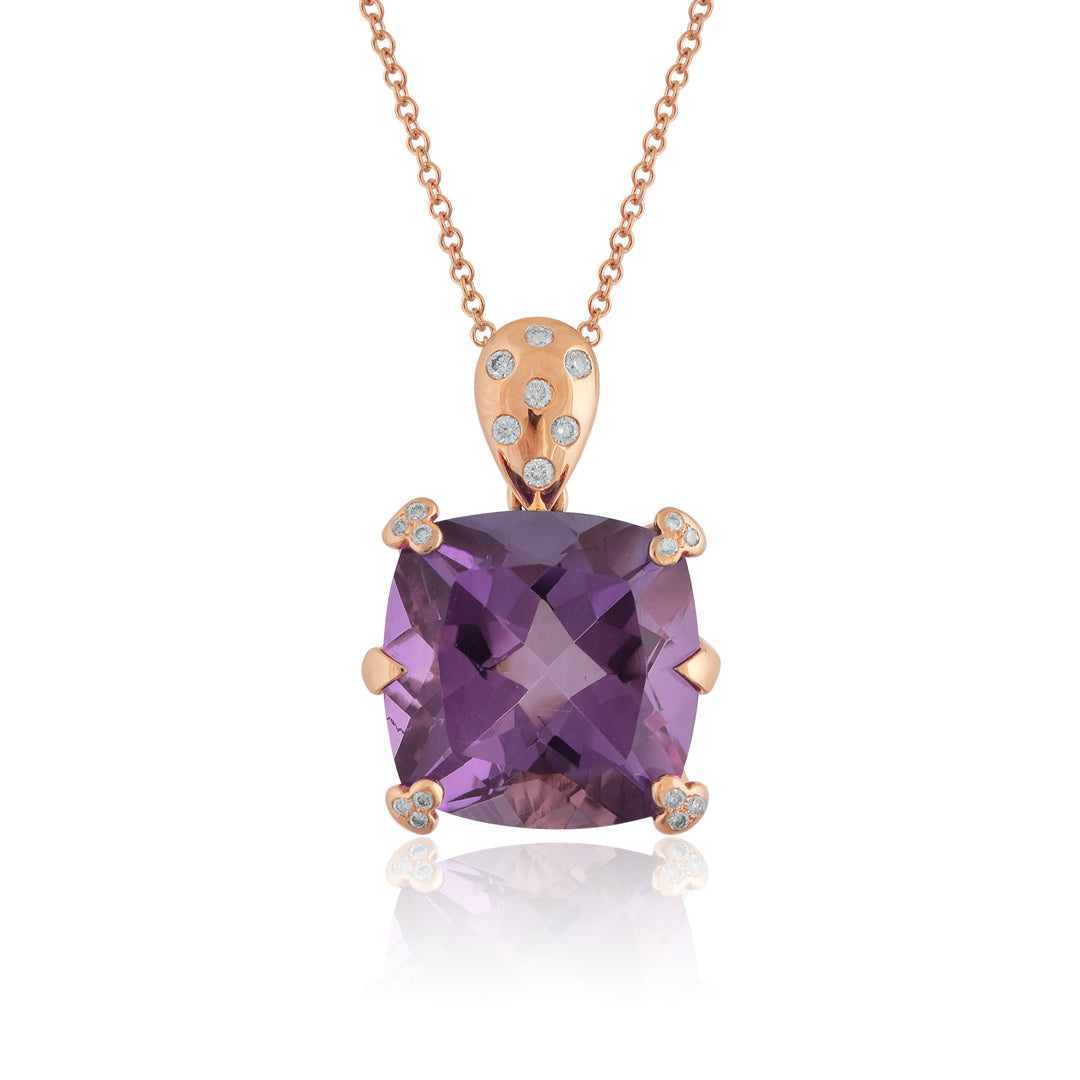 Precious Cushion Amethyst & Diamond Pendant