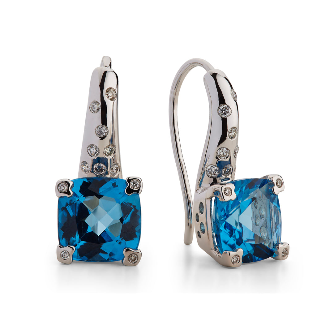 Precious Blue Topaz & Diamond Huggie Earrings