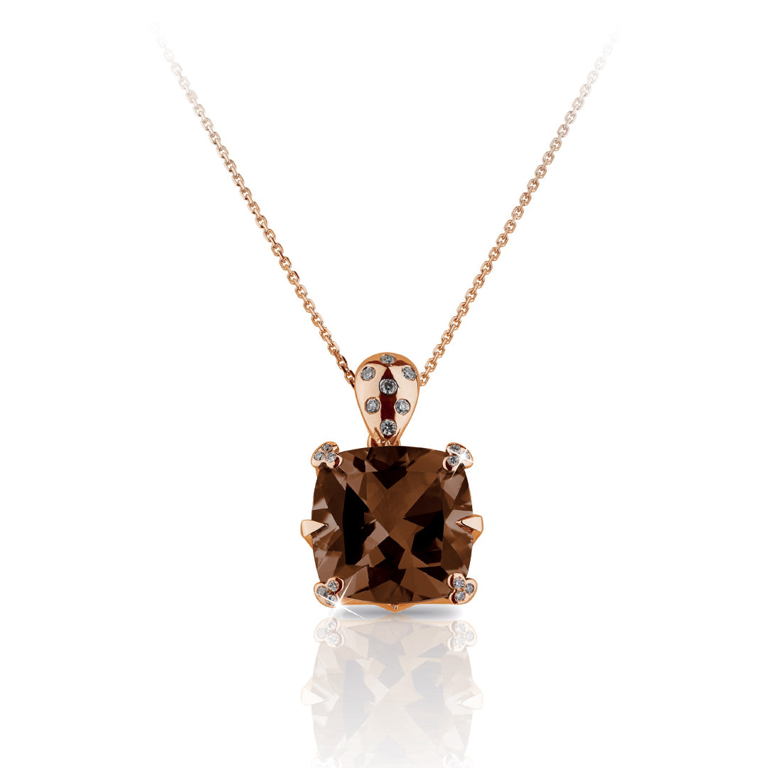 Precious Cushion Smokey Quartz & Diamond Pendant