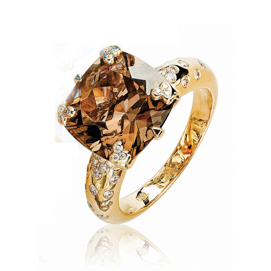 Precious Smokey Quartz & Diamond Band Ring