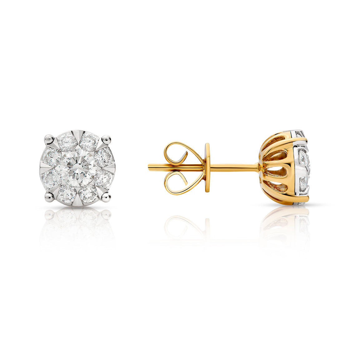 Round diamond earrings in 18K yellow gold - Mirage