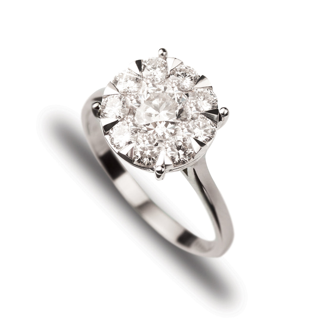 Mirage Round 3 Ct Look Diamond Engagement Ring in 18K White Gold