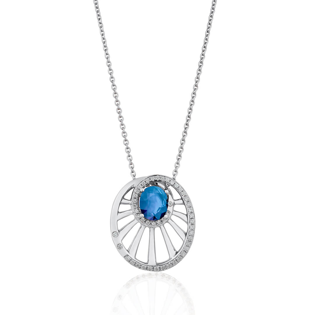 Precious Round Wheel Shaped Sapphire Pendant