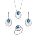 Round Wheel Shaped Sapphire Set of Pendant, Earrings & Ring