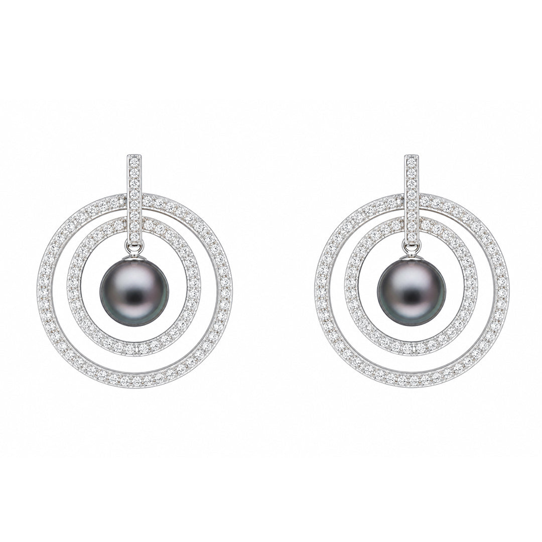 Sakura Luna Pearl Diamond Earrings in 18K White Gold