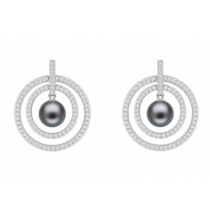 Sakura Luna Pearl Diamond Earrings in 18K White Gold