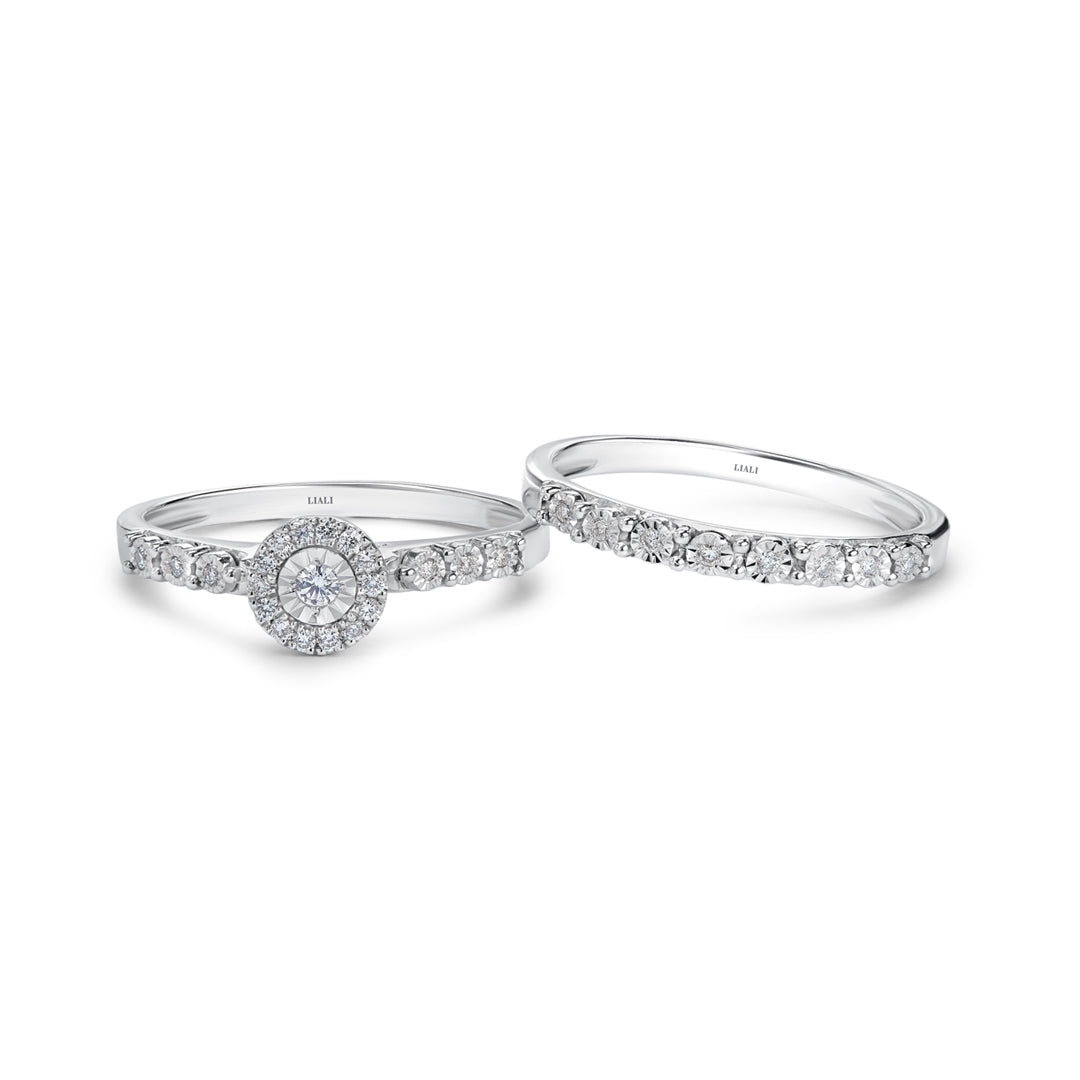 Classic Round Halo Diamond Engagement Bands in 18K White Gold - Love Bands