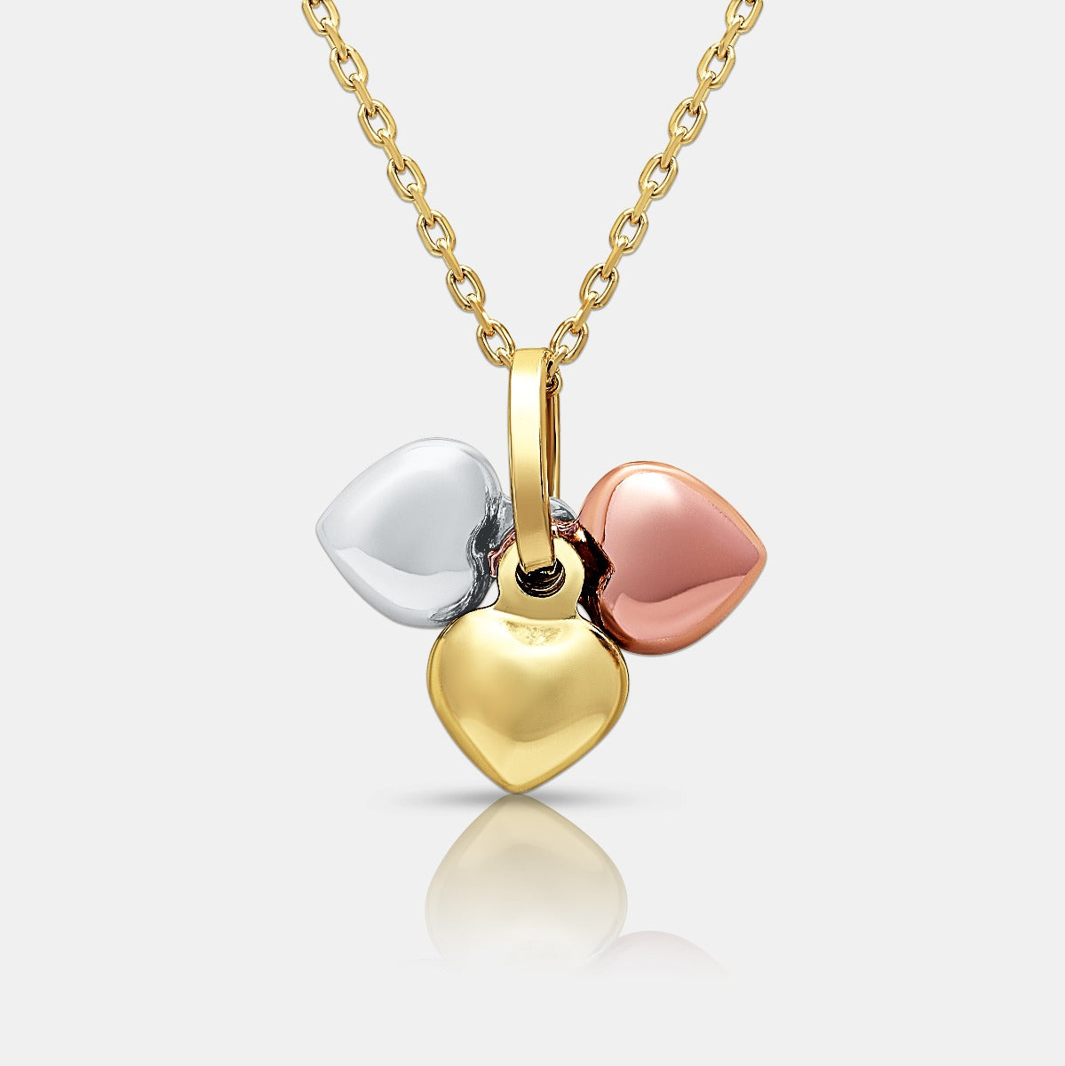 Tri-Color Symentric Hearts 18K Gold Pendant