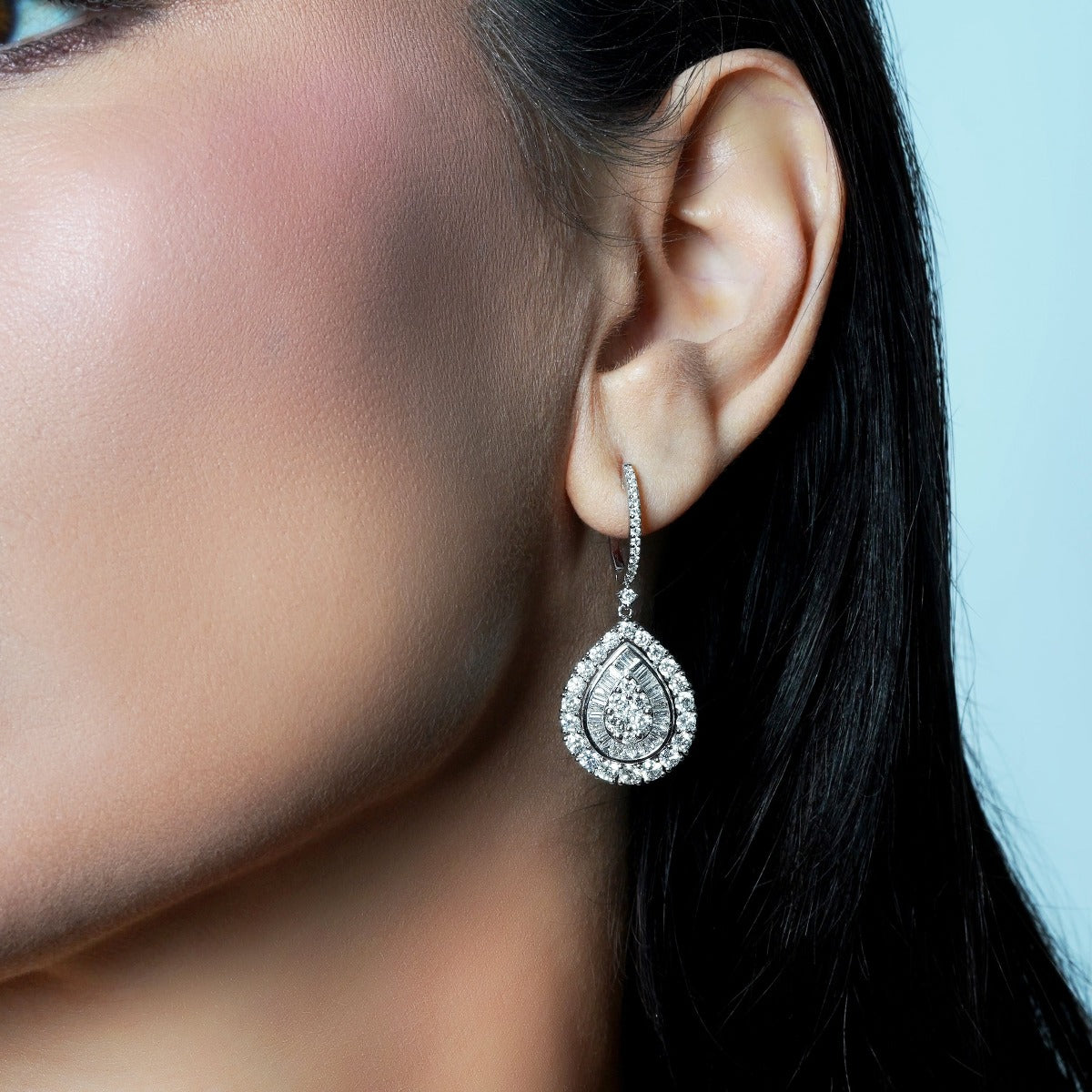 Mirage Diamond Pear Drop Earrings in White Gold