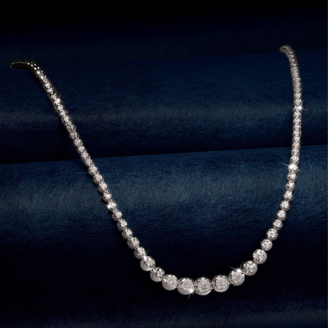 Classic Diamond Tennis Necklace in 18K White Gold - Tiger prong setting