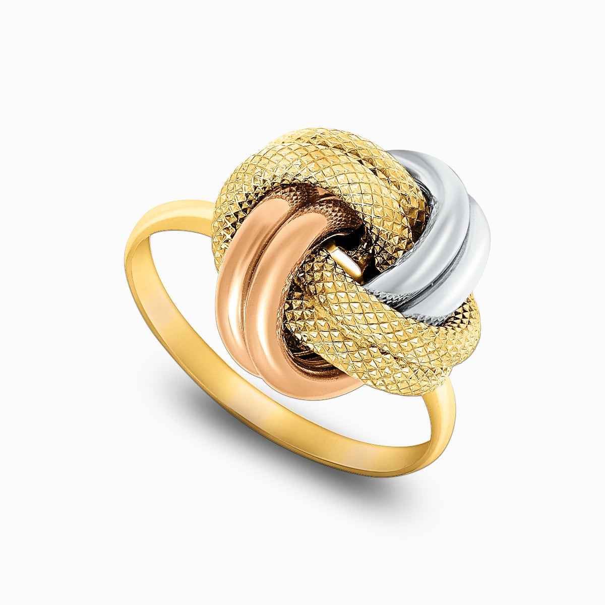 Tri-Color Textured Knot 18K Gold Ring